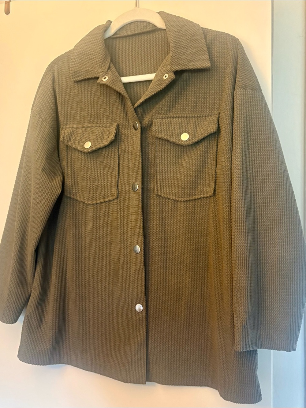 SHEIN Olive Waffle-Knit Utility Shacket